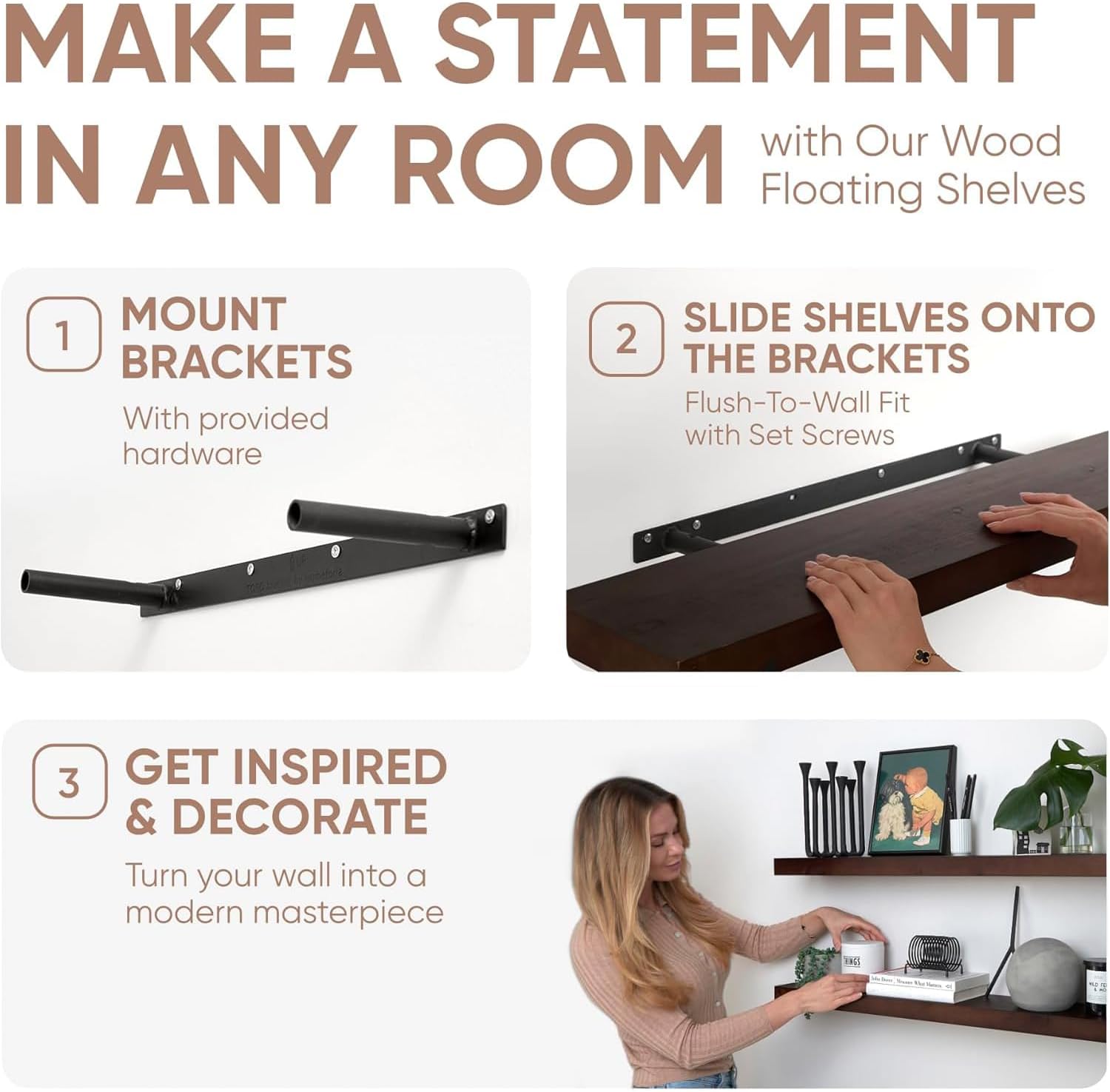 Homeforia Walnut 60 inch Floating Shelf, High End Solid Real Wood 60inch Long Floating Shelf for