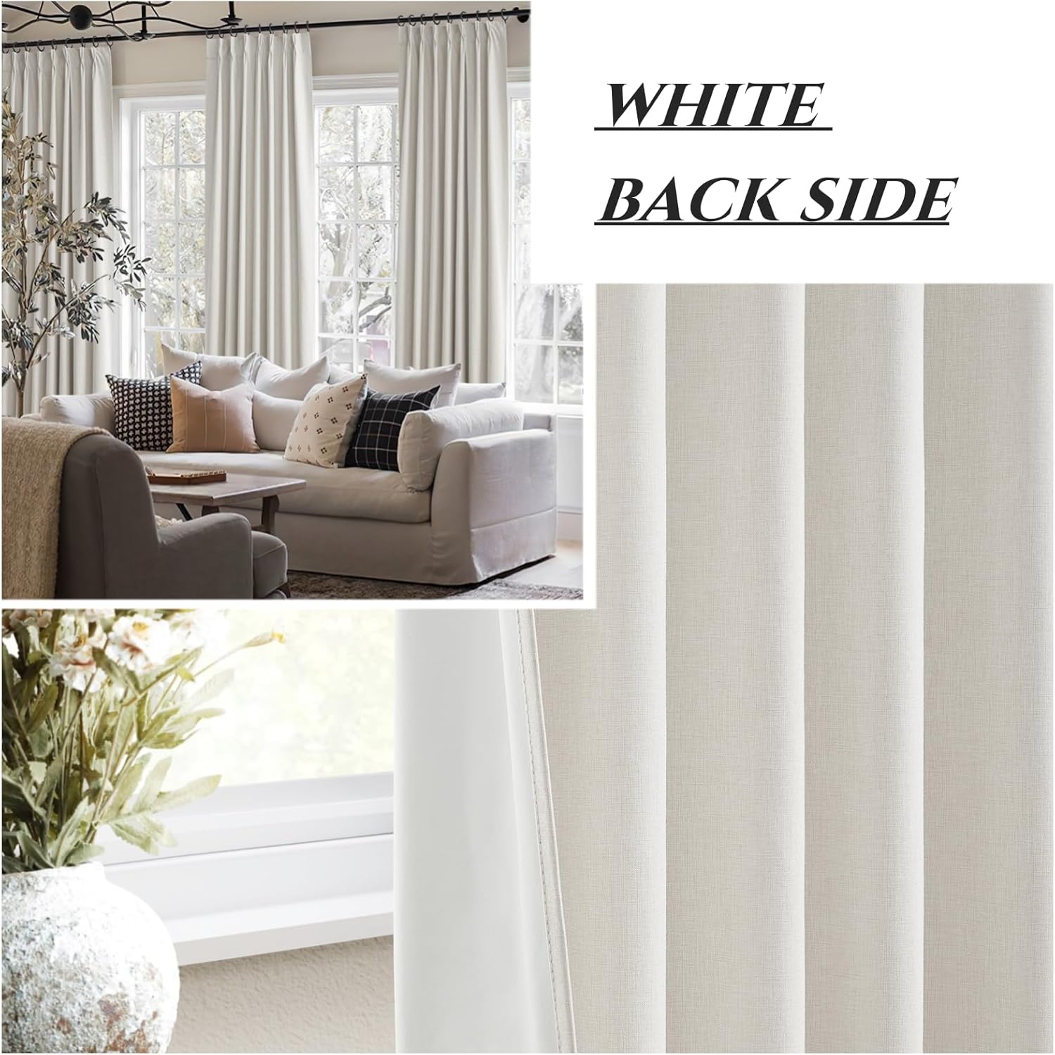 Neutral 10 ft Blackout Curtains 120 Inches Long,Linen Elegant Villa Cottage Floor Length Tall