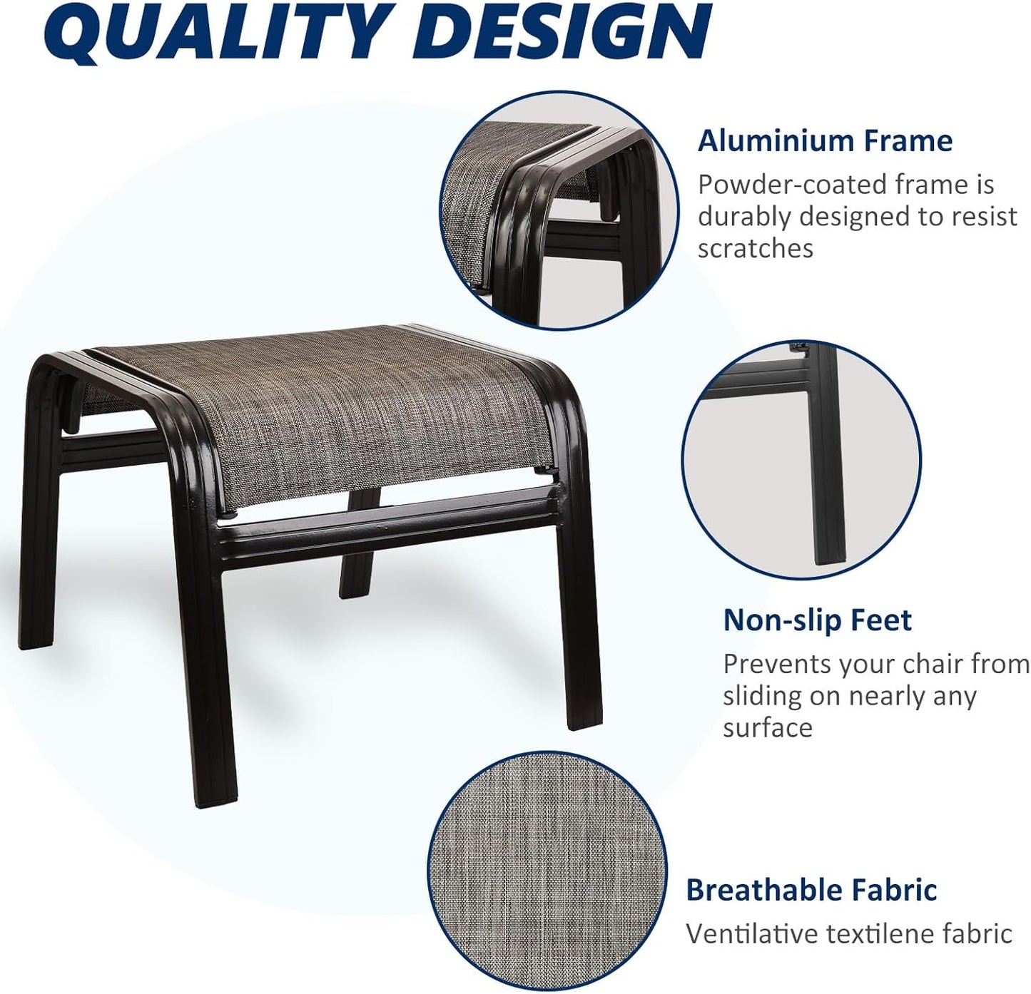 Outdoor Patio Ottoman Seat Textilene Portable Metal Footstool Portable Footrest Patio Chairs 2 Set