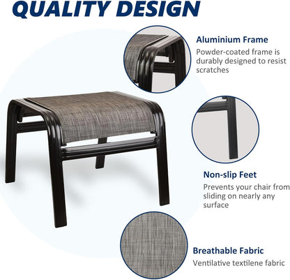 Outdoor Patio Ottoman Seat Textilene Portable Metal Footstool Portable Footrest Patio Chairs 2 Set