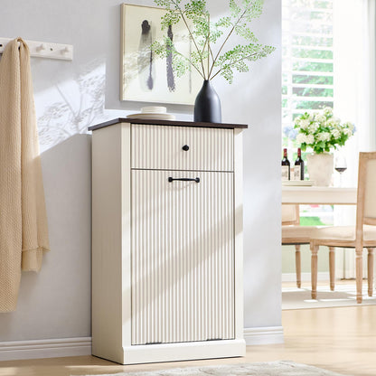 Modern Tilt-Out Trash Can Cabinet, 10 Gallon Fluted Laundry Hamper Cabinet with Drawers, Wooden