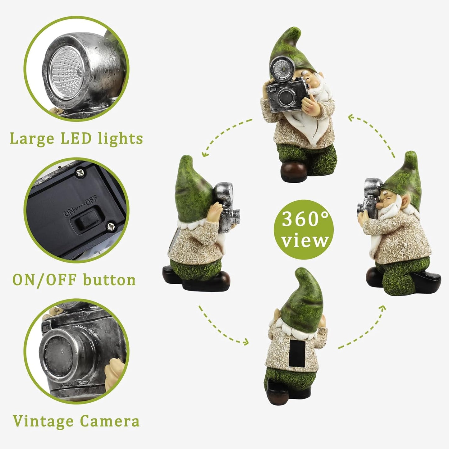 Garden Gnome-Solar Statue Outdoor-Gnomes Decorations for Yard - Photography Pose Gnome for Yard