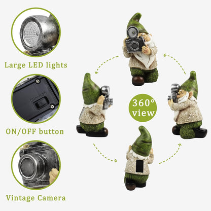 Garden Gnome-Solar Statue Outdoor-Gnomes Decorations for Yard - Photography Pose Gnome for Yard