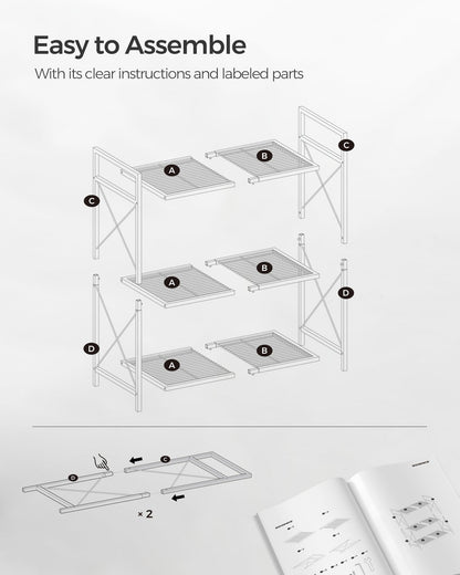SONGMICS 3-Tier Metal Storage Rack with Wheels, Mesh Shelving Unit with X Side Frames, 23.6-Inch
