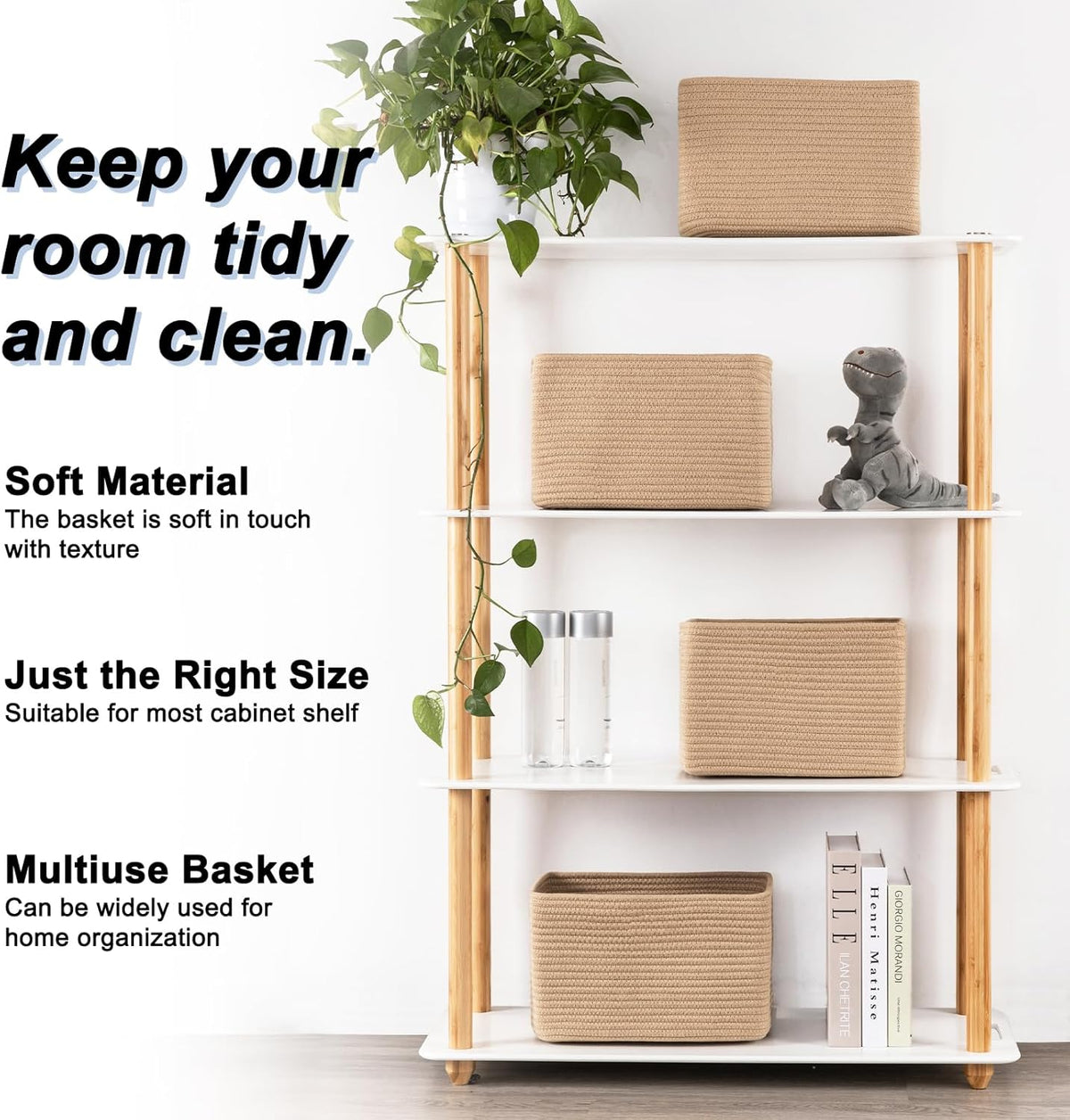 4 Pack Storage Baskets for Organizing, Woven Baskets for Shelves - Perfect for Toys, Books, Towels