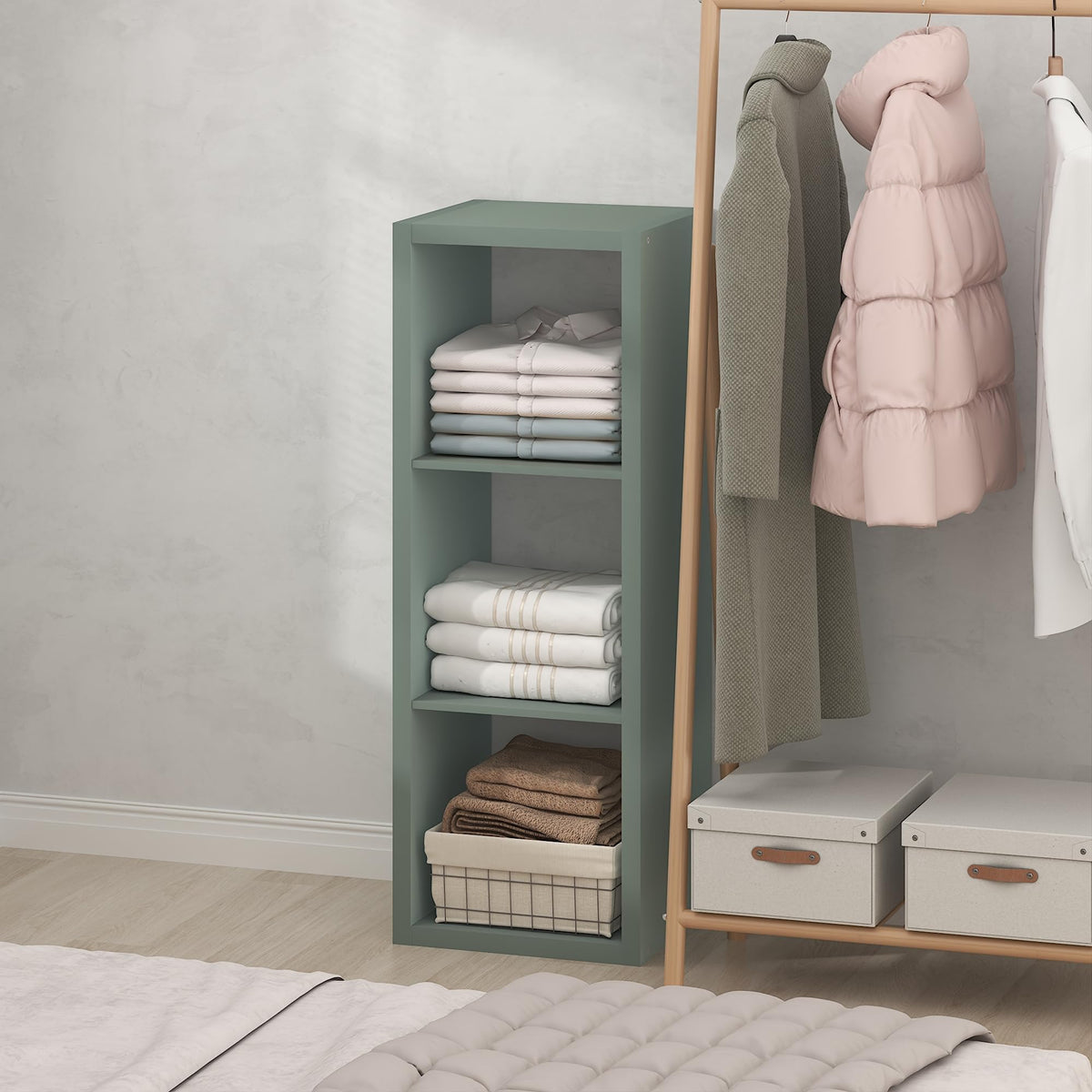 Furinno Cubic Extra Thick 3-Cube Closet Organizers and Storage, Sage Green