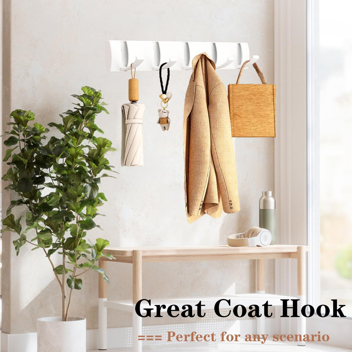 Folding Coat Hooks, Wall Mounted Coat Rack with 5 Retractable Hooks, Heavy Duty Towel Rack for