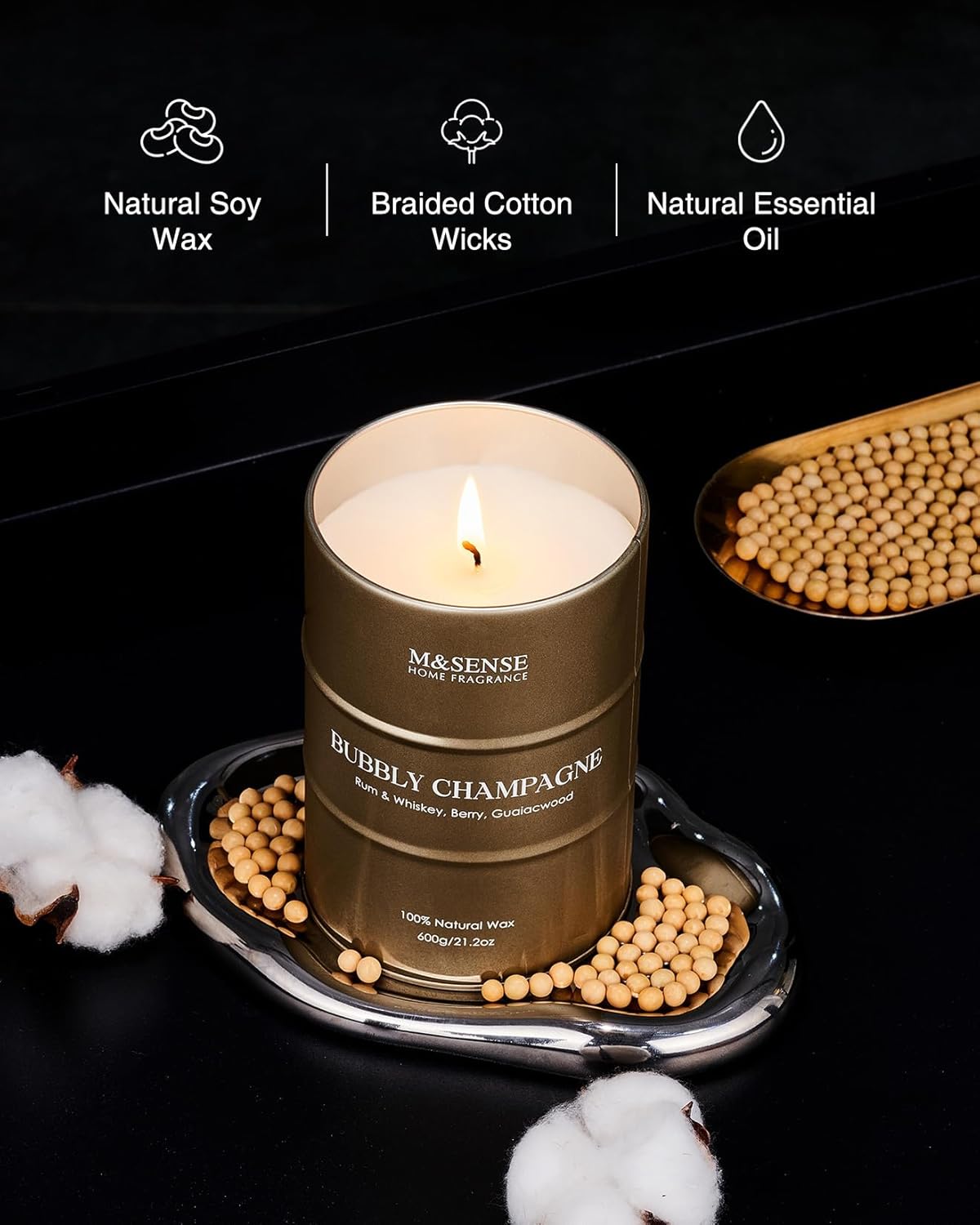 M&SENSE Bubbly Champagne Large Candles for Home Scented, Candles Gifts for Women & Men, Natural Soy