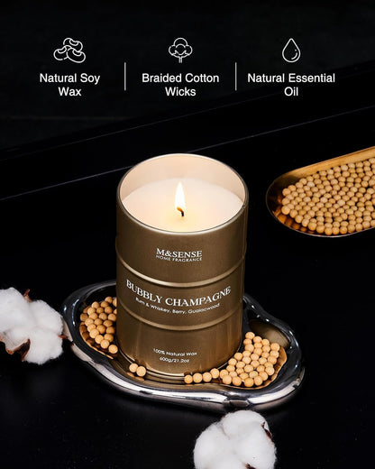 M&SENSE Bubbly Champagne Large Candles for Home Scented, Candles Gifts for Women & Men, Natural Soy