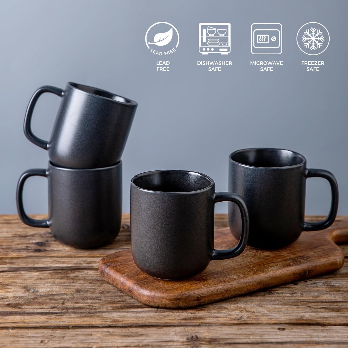 AmorArc 14oz Coffee Mugs Set of 6, Ceramic Coffee Mugs with Large Handle & Wavy Rim for Latte/Hot