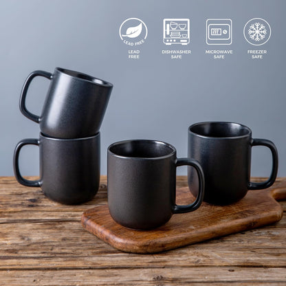 AmorArc 14oz Coffee Mugs Set of 6, Ceramic Coffee Mugs with Large Handle & Wavy Rim for Latte/Hot