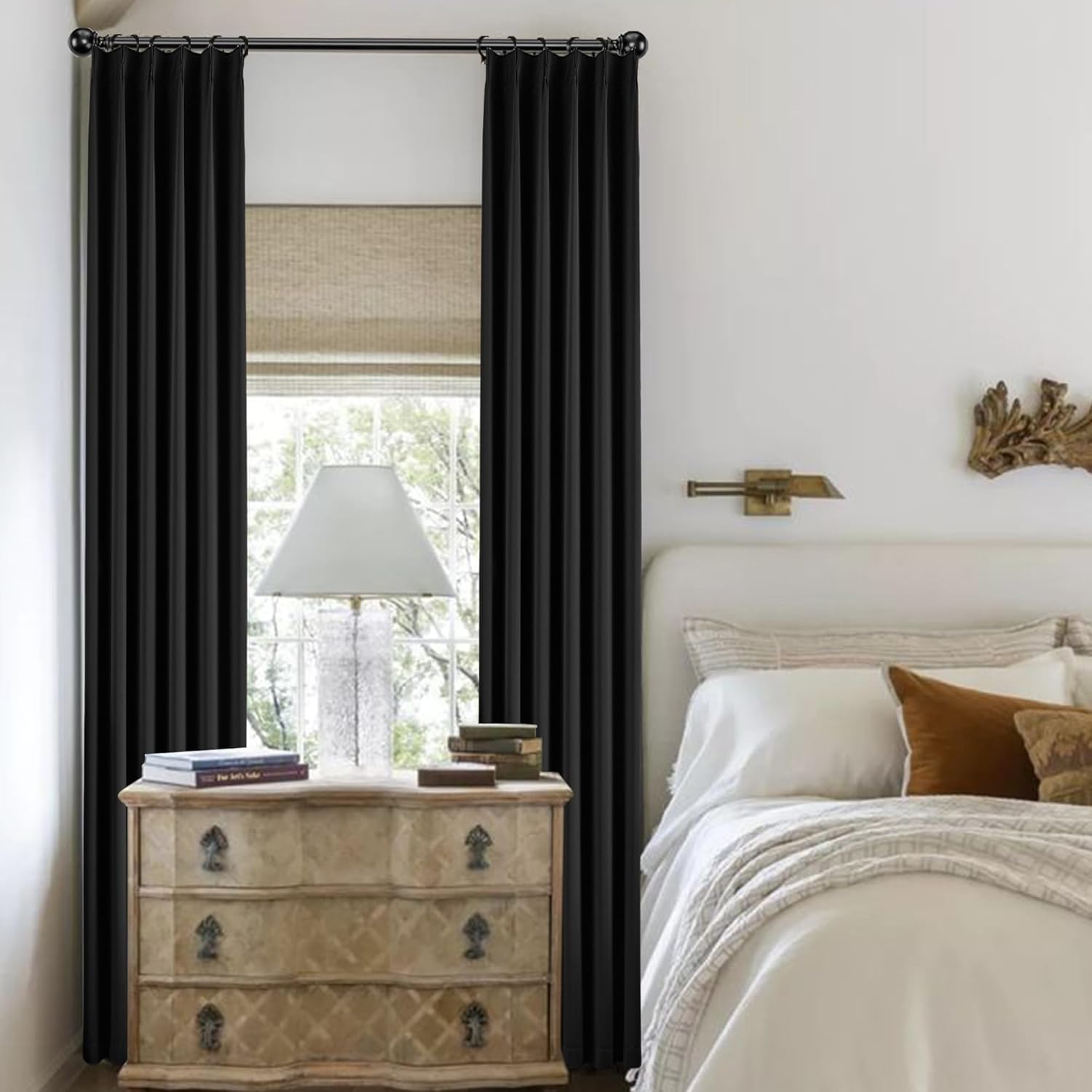 KangBang Black Out Curtain Panels 96 Inches Long for Living Room, Soundproof Thermal Insulated Long