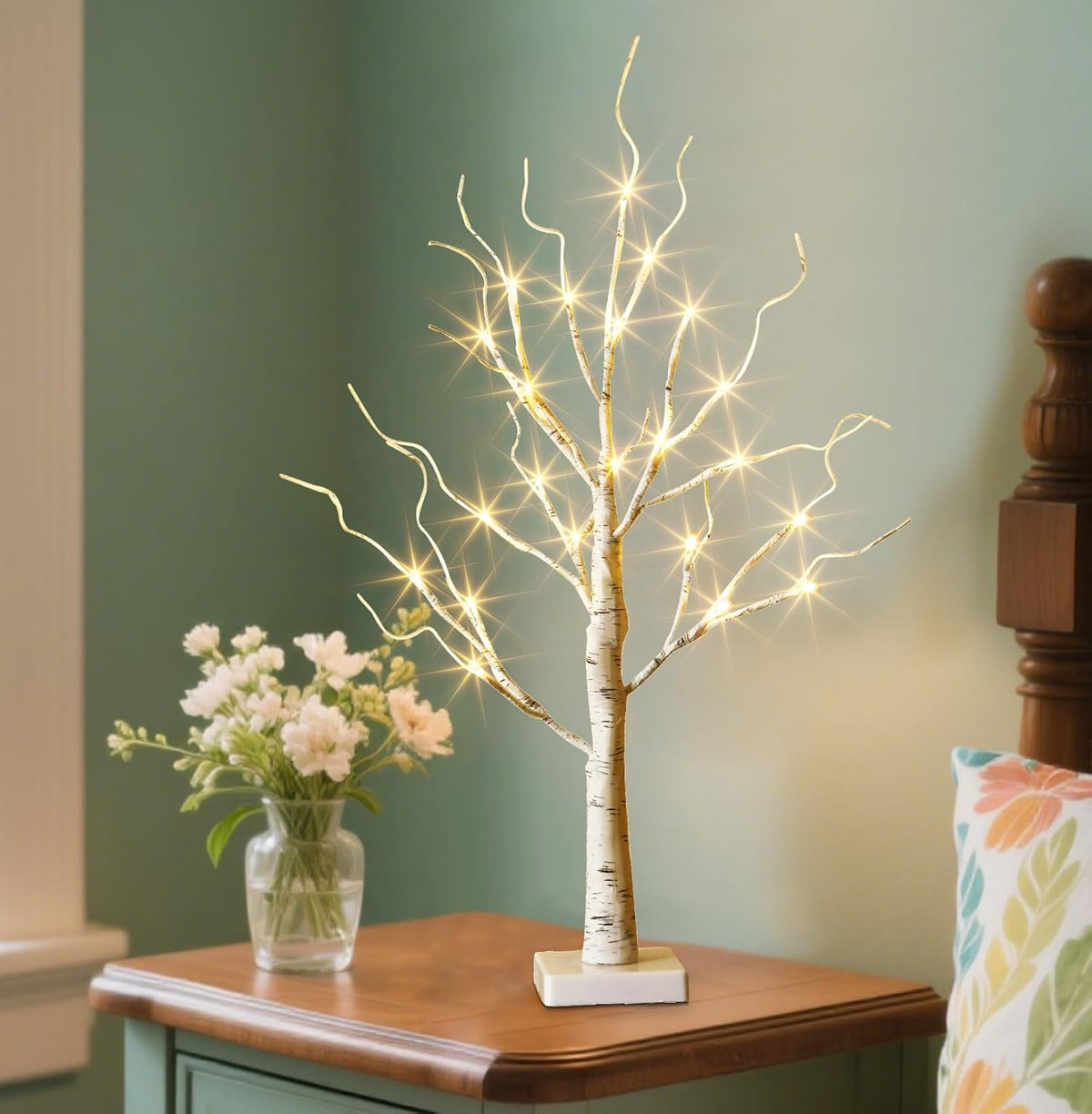 EAMBRITE Lighted Birch Tree Spring Decorations for Home, White Birch Tree with Lights, 24 LED