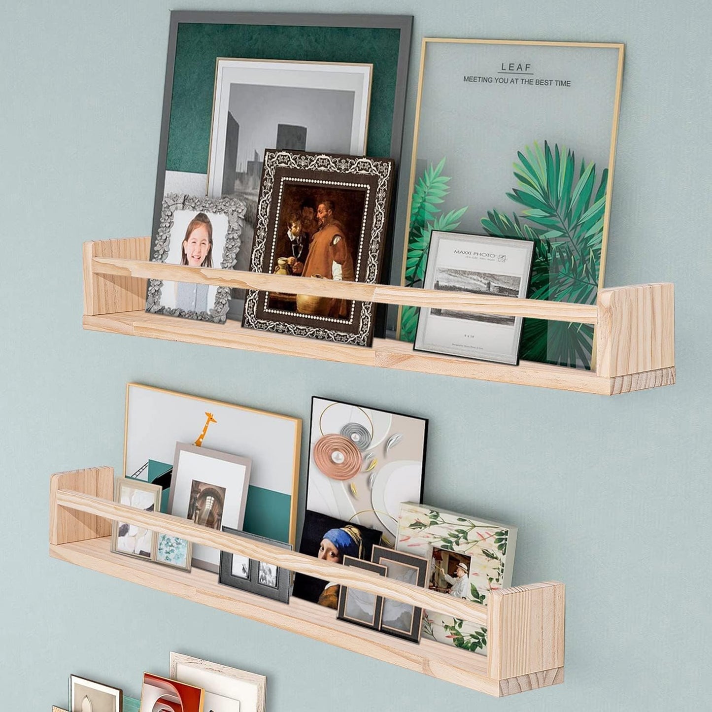 AZSKY Natural Wood Nursery Shelves Floating Wall Book Shelves Nursery Kids Baby Toddler Room Décor