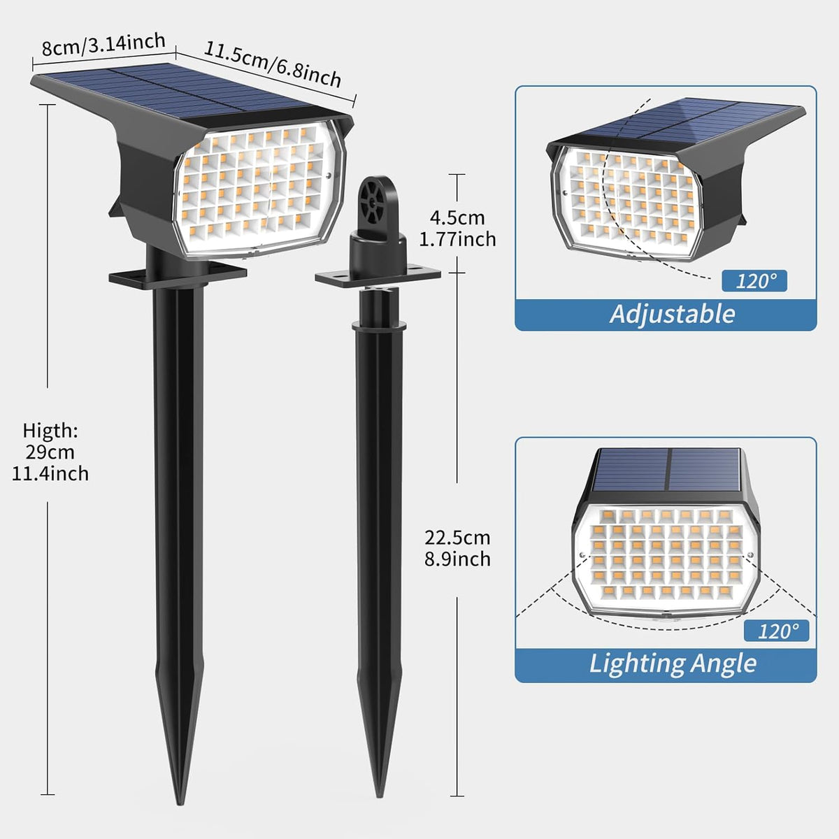 Solar Spot Lights Outdoor Waterproof IP65, 6 Pack Landscape Spotlights with 46 LEDs, 3 Modes Auto