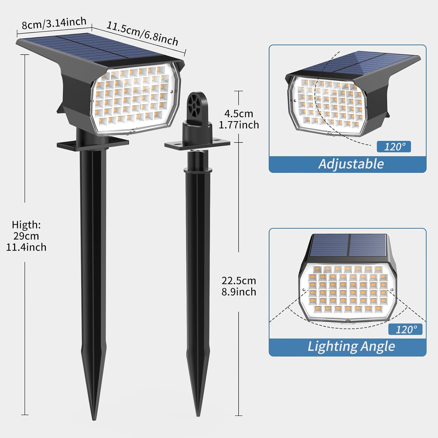 Solar Spot Lights Outdoor Waterproof IP65, 6 Pack Landscape Spotlights with 46 LEDs, 3 Modes Auto