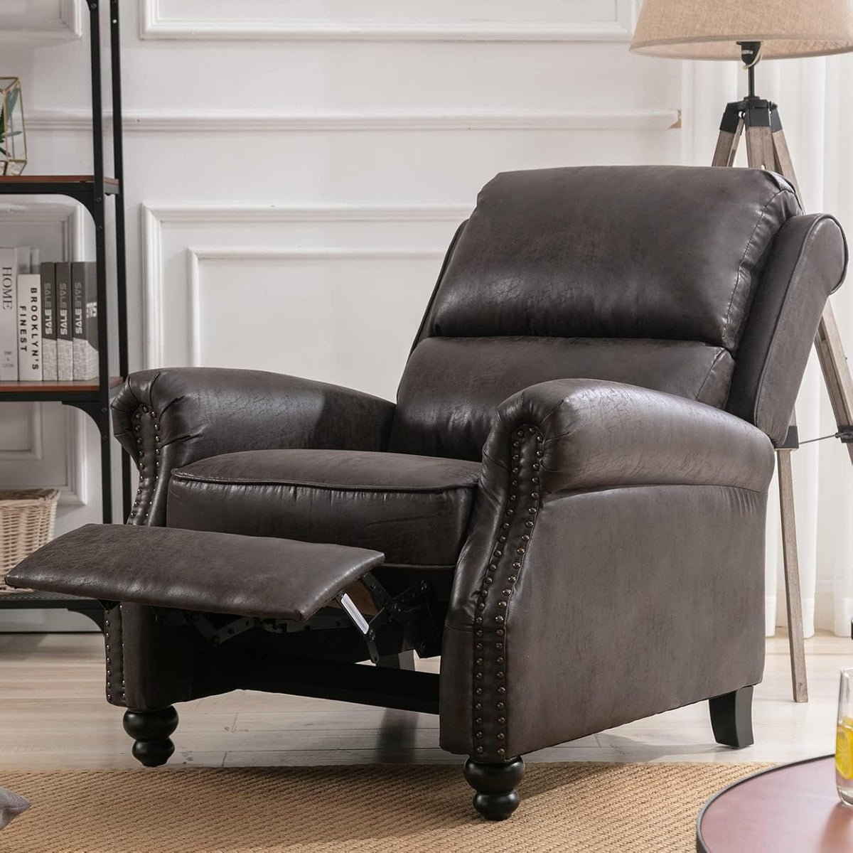 CANMOV Pushback Recliner Chair Set of 2, Faux Leather Armchair Push Back Recliner with Rivet