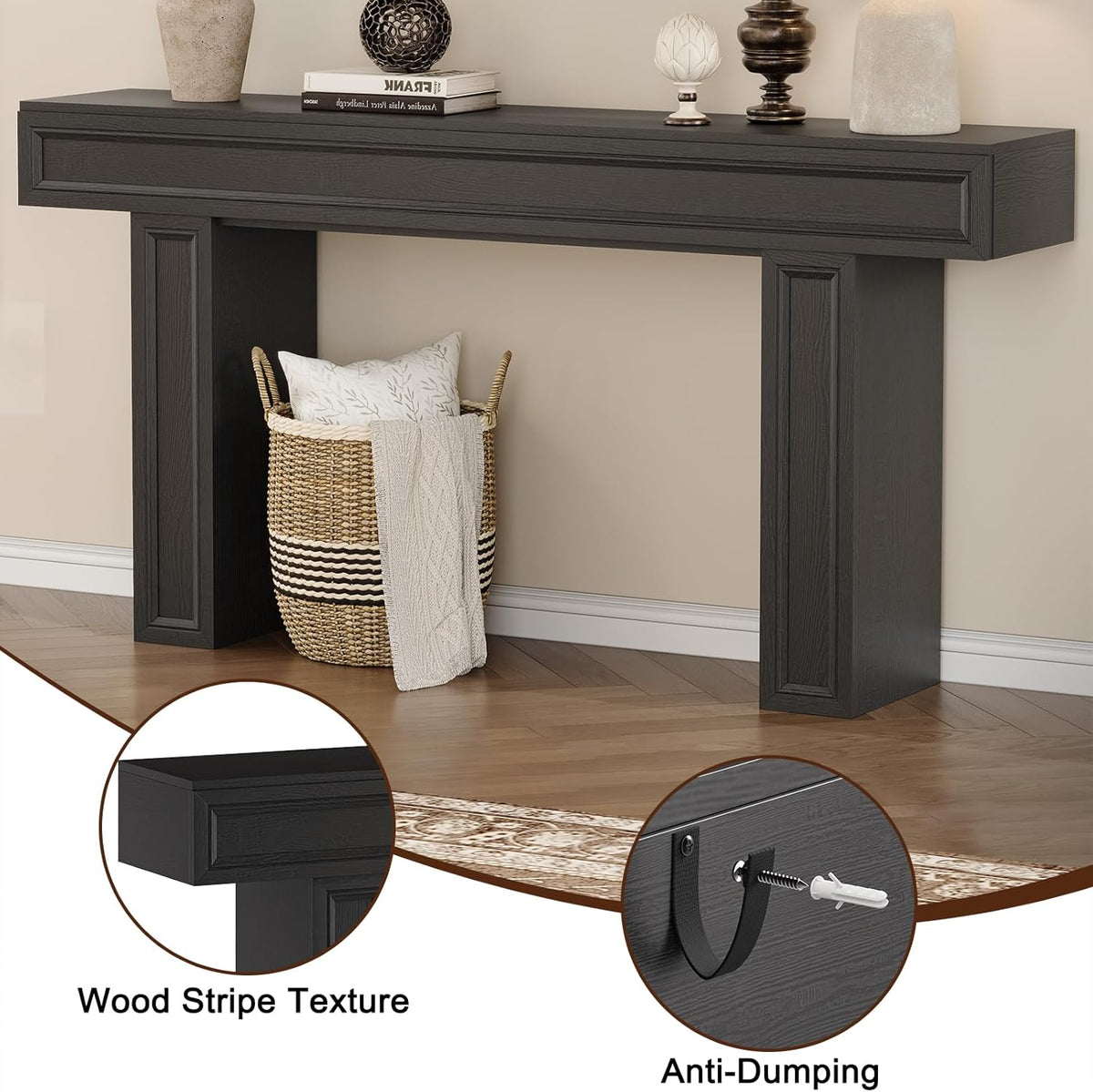 Rresyet 63 Inch Long Console Table, Sofa Table Behind Sofa, Wooden Entryway Table, Farmhouse