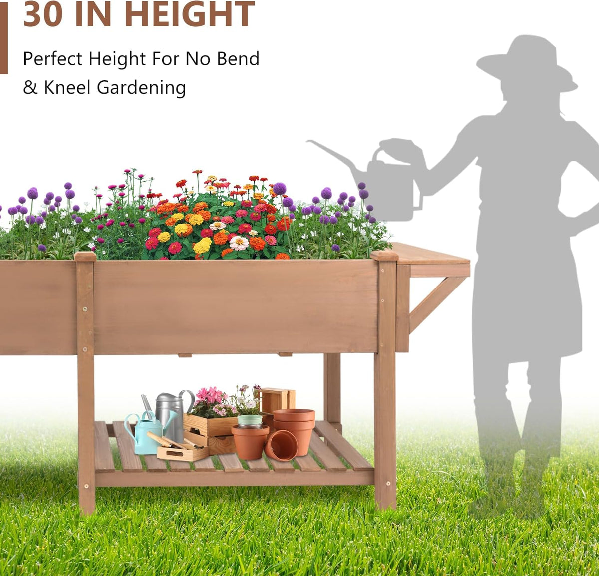 Raised Garden Bed with Legs Outdoor,Elevated Garden Box,Storage Shelf, Protective Liner for