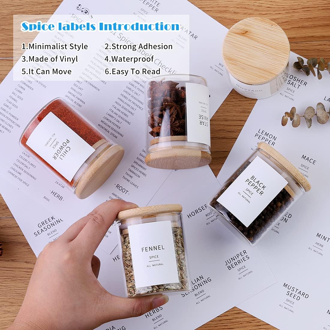 Glass Spice Jars with Bamboo Lids - 20 Pcs Thicken(2.4mm) 6oz Airtight Seasoning Containers with