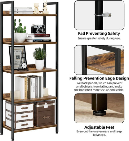 NUMENN Bookshelf, 5 Tier Bookshelves, Home Office Bookcase Shelf Storage Organizer, Free Standing