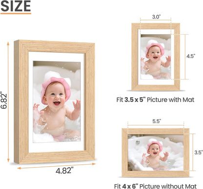 upsimples 4x6 Picture Frame, Natural Solid Wooden Picture Frames, Display 3.5x5 with Mat or 4 x 6