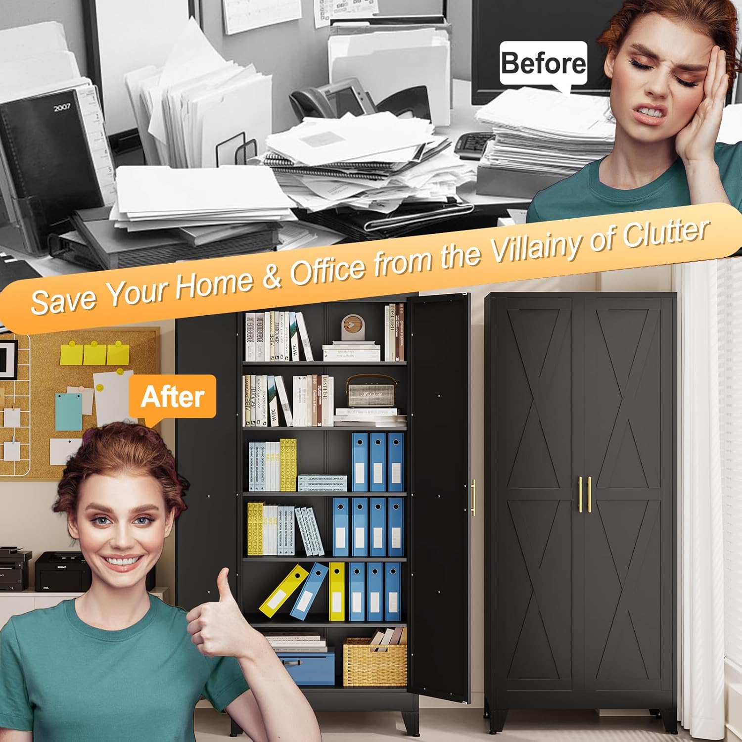 75" Tall Metal Kitchen Pantry Storage Cabinet, Freestanding Cupboard with 2 Doors and 5 Adjustable