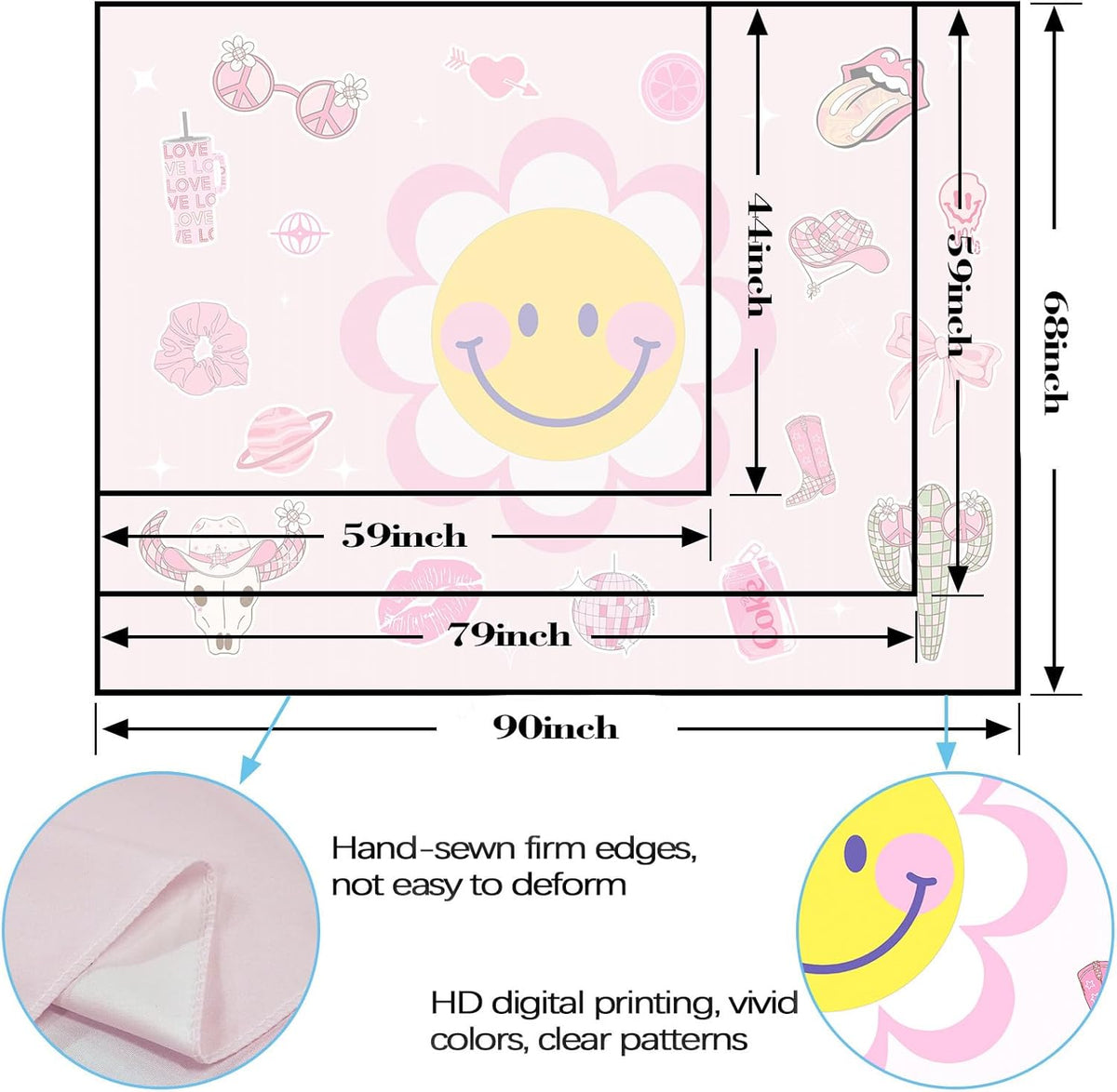 Lunerfex Y2K Tapestry Pink Sun Wall Tapestry, Cute Tapestries for Bedroom Funny Tapestries Wall