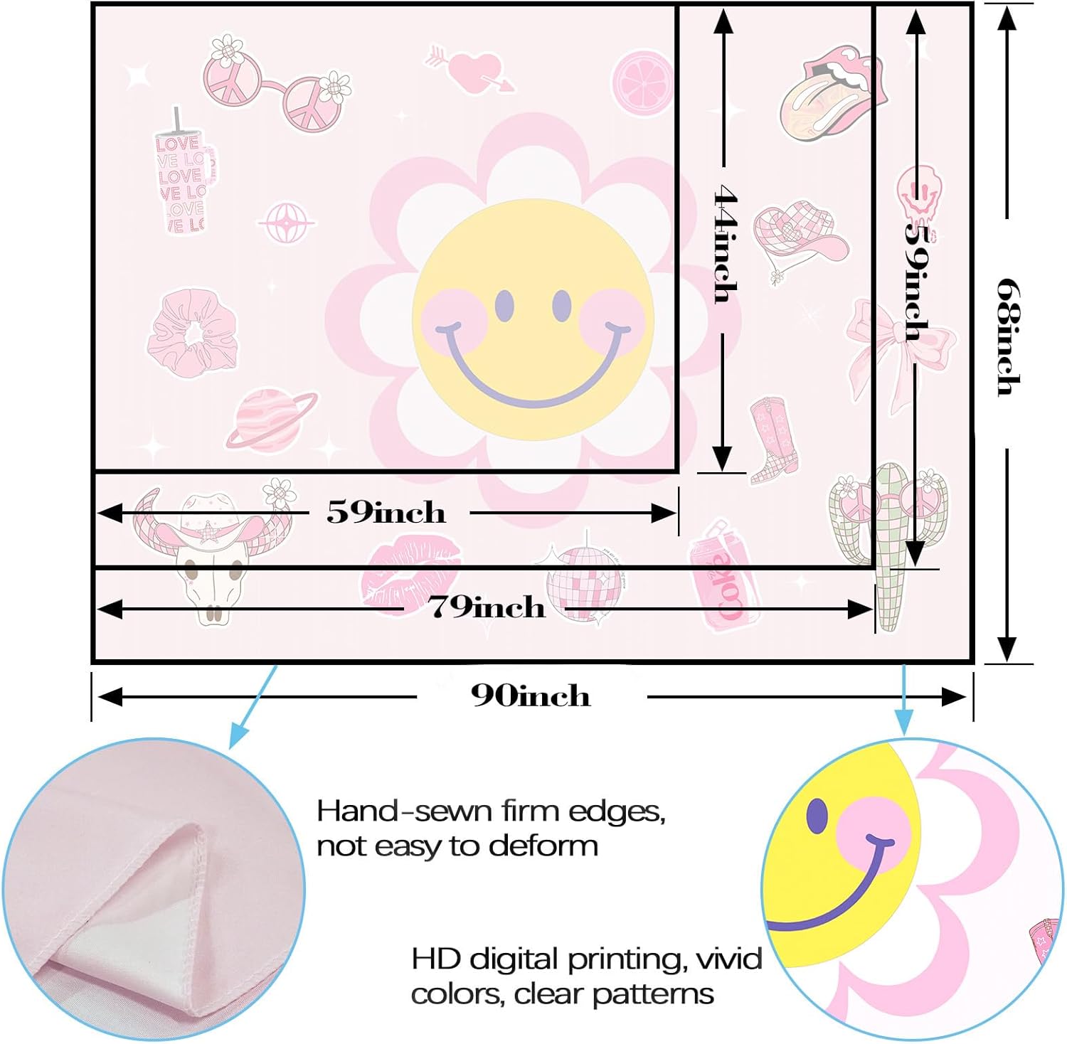 Lunerfex Y2K Tapestry Pink Sun Wall Tapestry, Cute Tapestries for Bedroom Funny Tapestries Wall