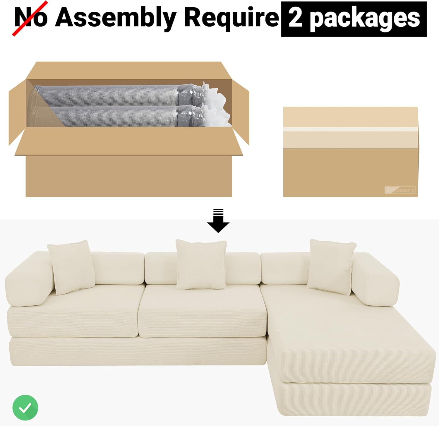 108" Oversized Convertible Sleeper Sofa Bed, Corduroy L Shape Sectional Couch, Folding Sofa Bed