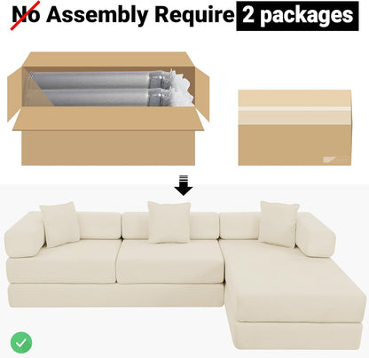 108" Oversized Convertible Sleeper Sofa Bed, Corduroy L Shape Sectional Couch, Folding Sofa Bed