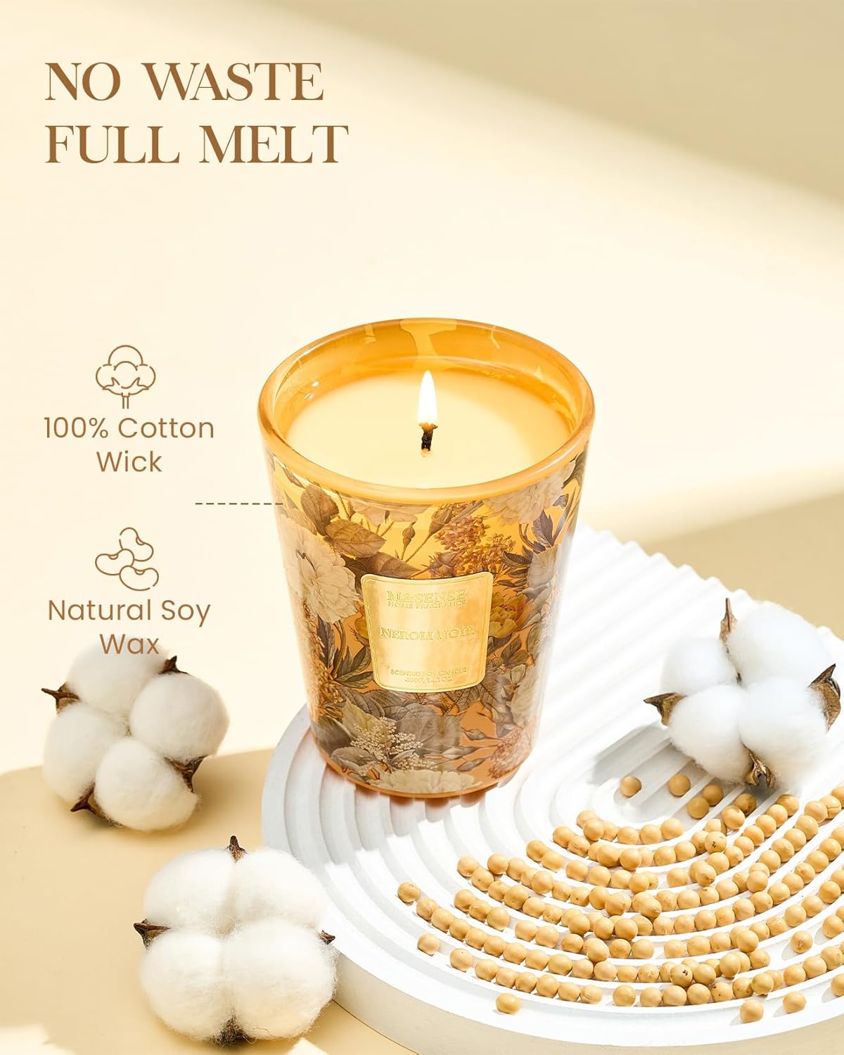 M&SENSE Neroli Noir Scented Candle, Natural Soy Candles Non Toxic 14.1oz 60H Slow Burning, Stress