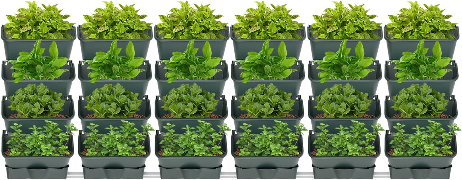 24Pack Vertical Wall Garden Planter, 13 inch Wall-mounted Garden Planters, Stackable Hanging