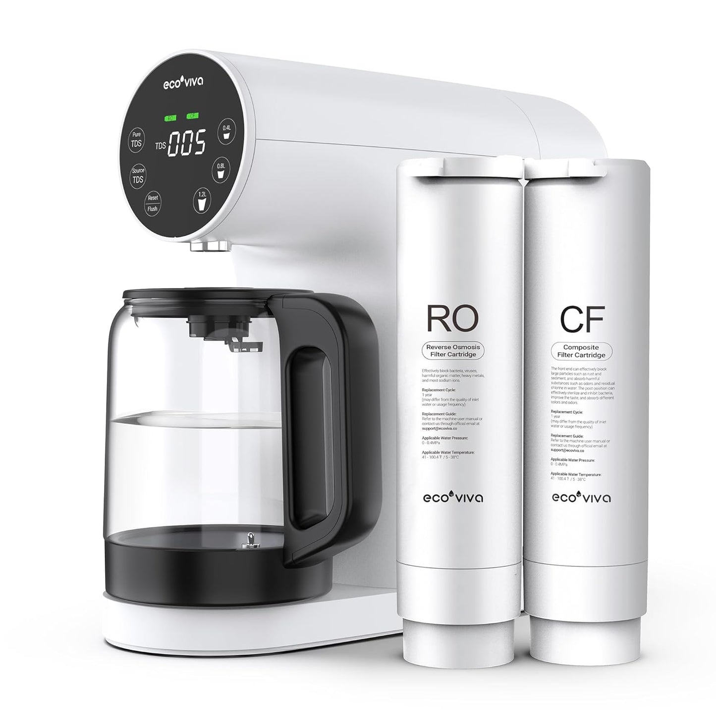 Ecoviva Countertop Reverse Osmosis Water Filtration System, Portable RO Water Filter Purifier with