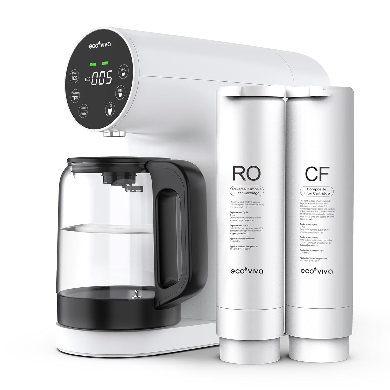 Ecoviva Countertop Reverse Osmosis Water Filtration System, Portable RO Water Filter Purifier with
