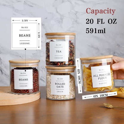 20 OZ Glass Food Storage Jars with 132 Pantry Labels Preprinted - 6 Pcs Thicken Glass Storage