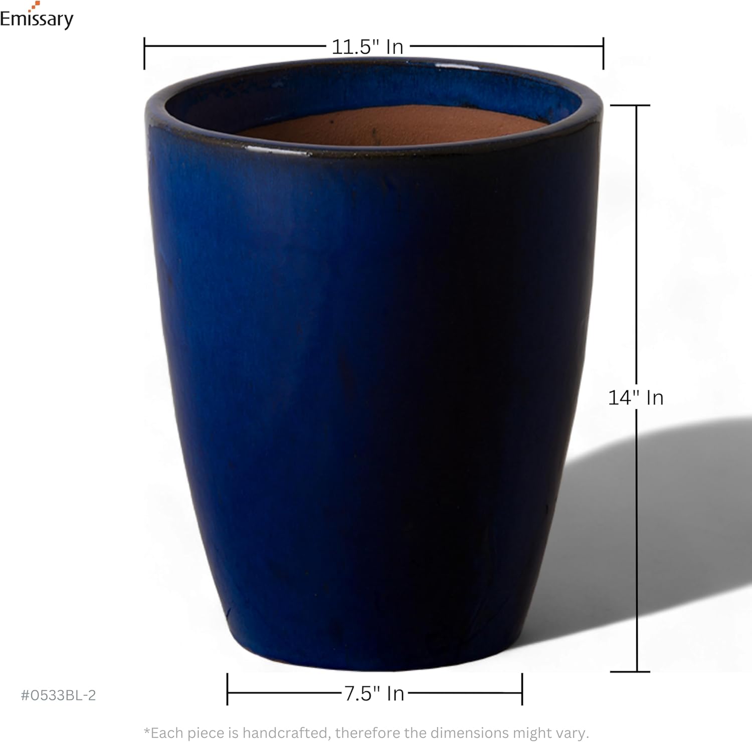 Emissary Home and Garden Bullet 11.5 in. Blue Ceramic Round Planter (11.5 in. L x 11.5 in. W x 14