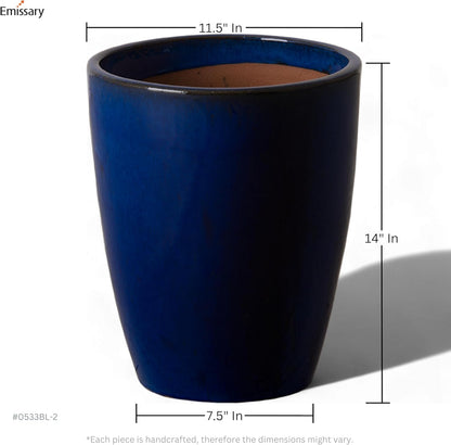Emissary Home and Garden Bullet 11.5 in. Blue Ceramic Round Planter (11.5 in. L x 11.5 in. W x 14