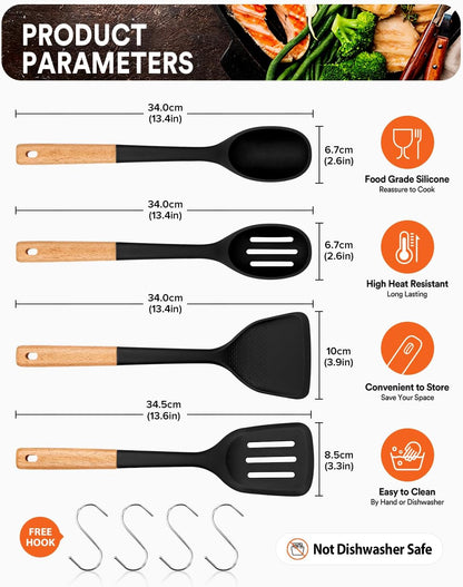 Silicone Cooking Utensils Set, Perfectly Angled for Frying, Mixing,Serving,Draining,Turning and