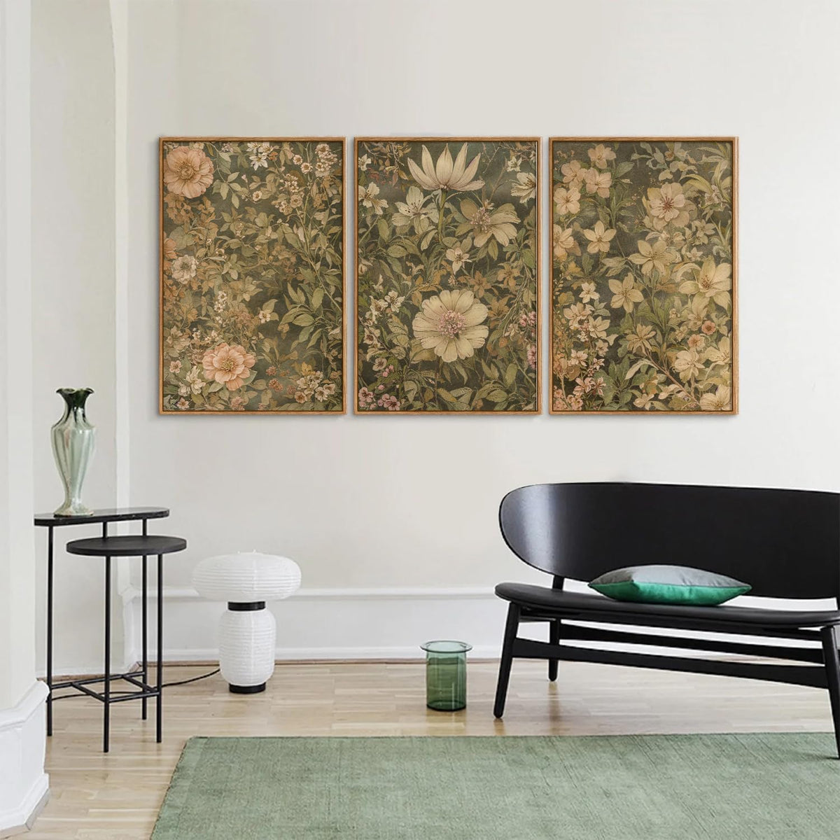 SIGNINART Vintage Floral Framed Canvas Wall Art Set of 3, Mid Century Modern Flowers Wall Decor