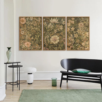 SIGNINART Vintage Floral Framed Canvas Wall Art Set of 3, Mid Century Modern Flowers Wall Decor