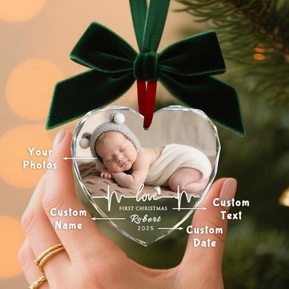 Custom Christmas Ornament Glass-Personalized Christmas Ornaments with Photo/Name/Date/Text,Wedding