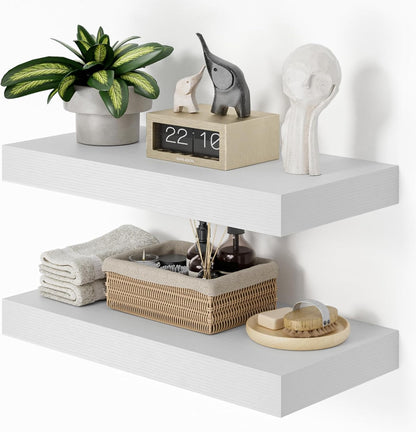 Heimlove 12" Deep White Floating Shelves for Wall, 24 Inch Wall Shelf Bathroom Shelves Set of 2
