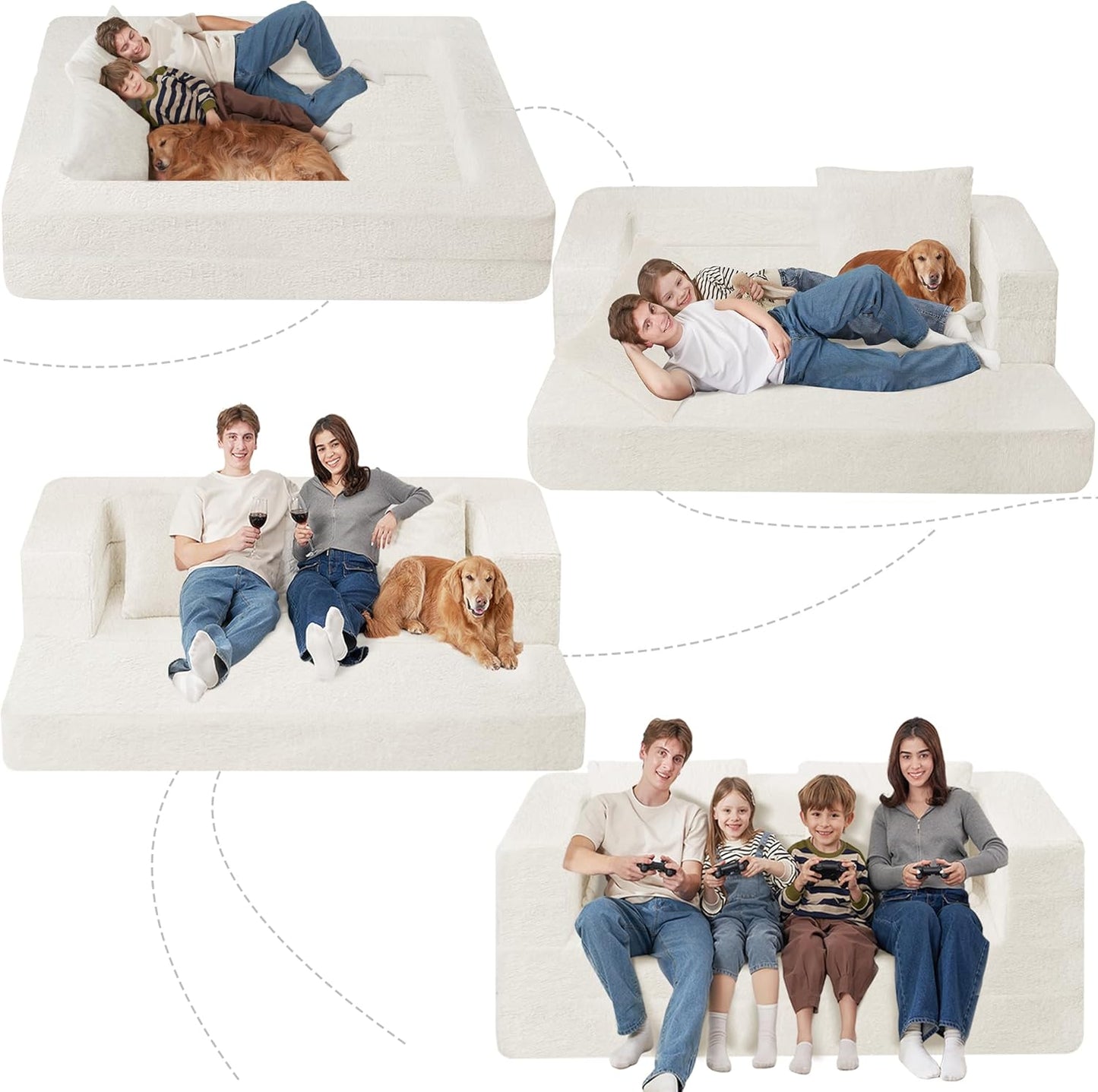 Folding Bean Bag Chair for Adults,3-in-1 Bean Bag Couch Faux Fur Floor Sofa Large Beanbag