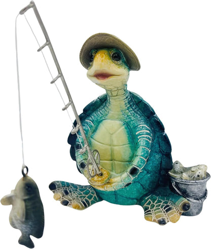Turtle Fishing Decor, Summer Garden Statues, Nautical Coastal Beach Decorations, Home Office Decor