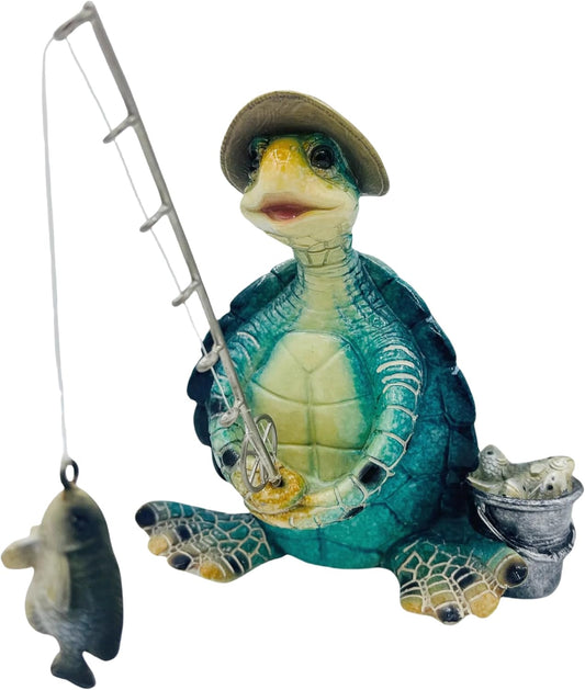 Turtle Fishing Decor, Summer Garden Statues, Nautical Coastal Beach Decorations, Home Office Decor