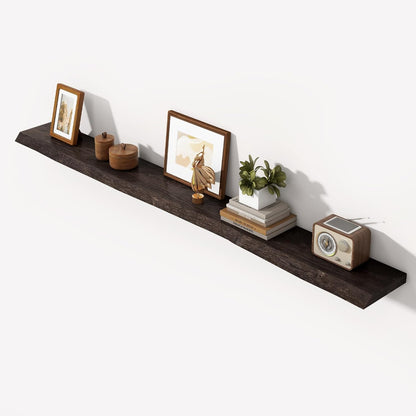 Axeman 72 inch Extra Long Floating Shelves for Wall - 8'' D Live Edge Rustic Solid Elm Wood