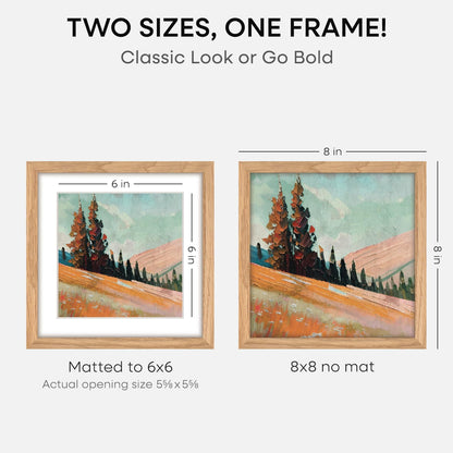 Homeforia 8x8 Picture Frames Wood, High-End Natural Oak 8 x 8 Square Frames with Mat 6 by 6 inch