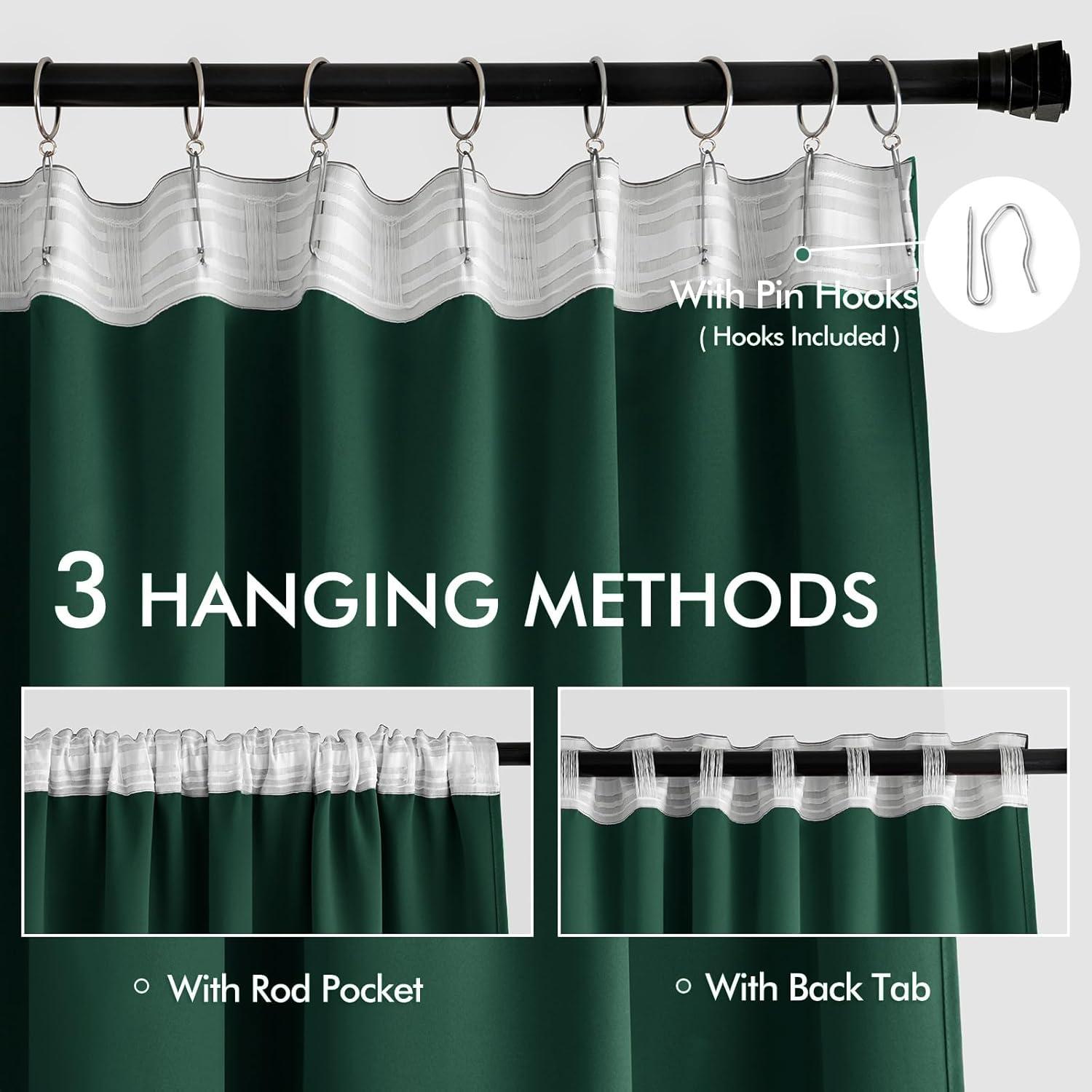 MIULEE Hunter Green Back Tab Blackout Curtains 90 Inches Long 2 Panels Set for Living Room Bedroom