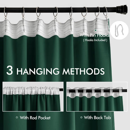 MIULEE Hunter Green Back Tab Blackout Curtains 90 Inches Long 2 Panels Set for Living Room Bedroom